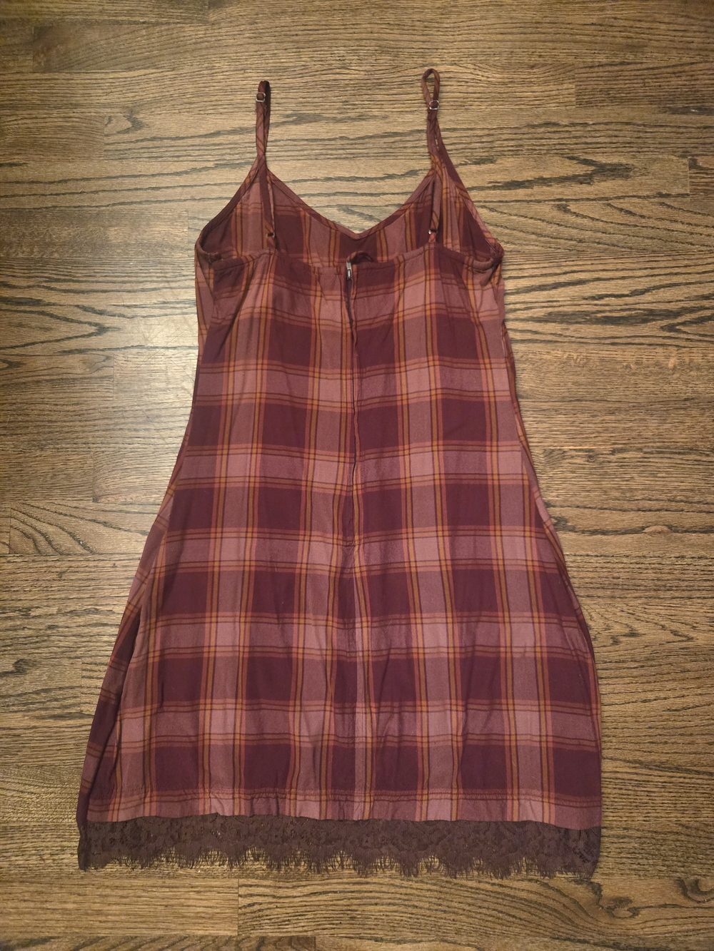 90's Burgundy Plaid Grunge Slip Dress - Picture 2 of 4